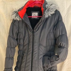 Gray Coat with Soft Fur Hood